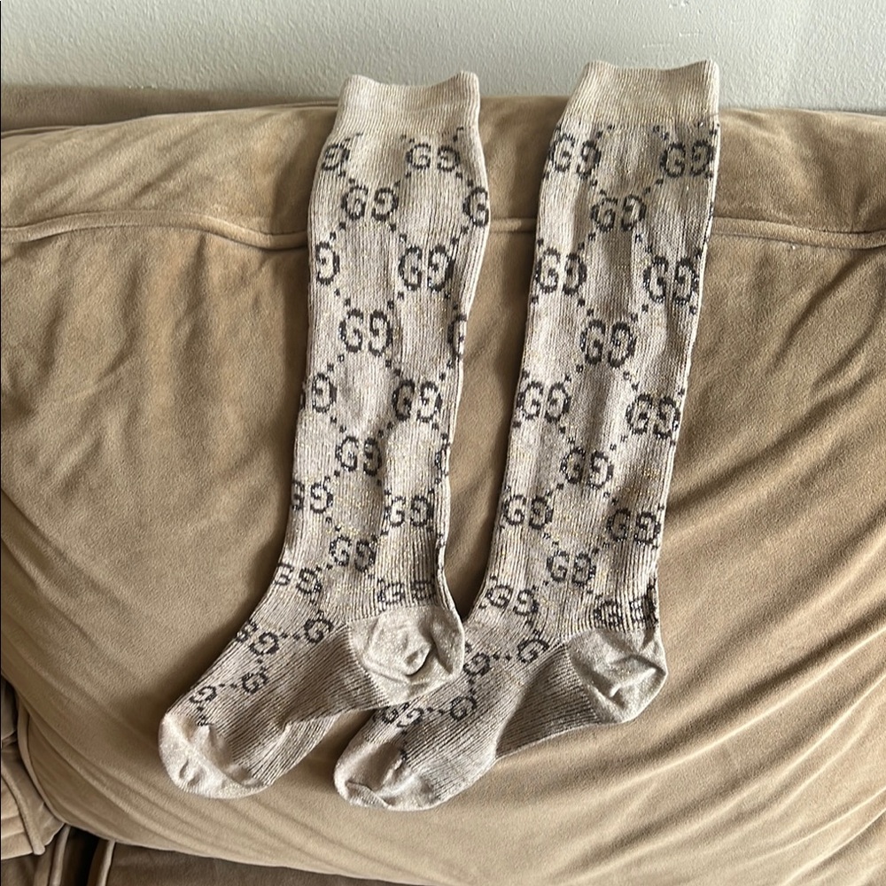 Gucci Beige Dress Socks with gold in it like new wore 1x